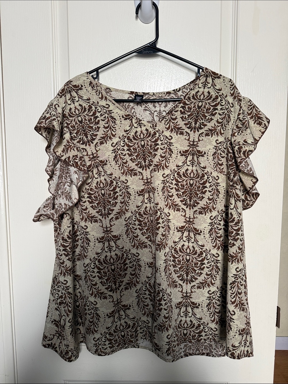 Blouse Cream and Brown Ruffled Sleeve Top